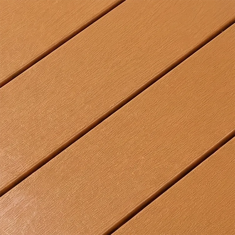 Close-up view of several brown wooden planks arranged parallel to each other with narrow gaps in between.