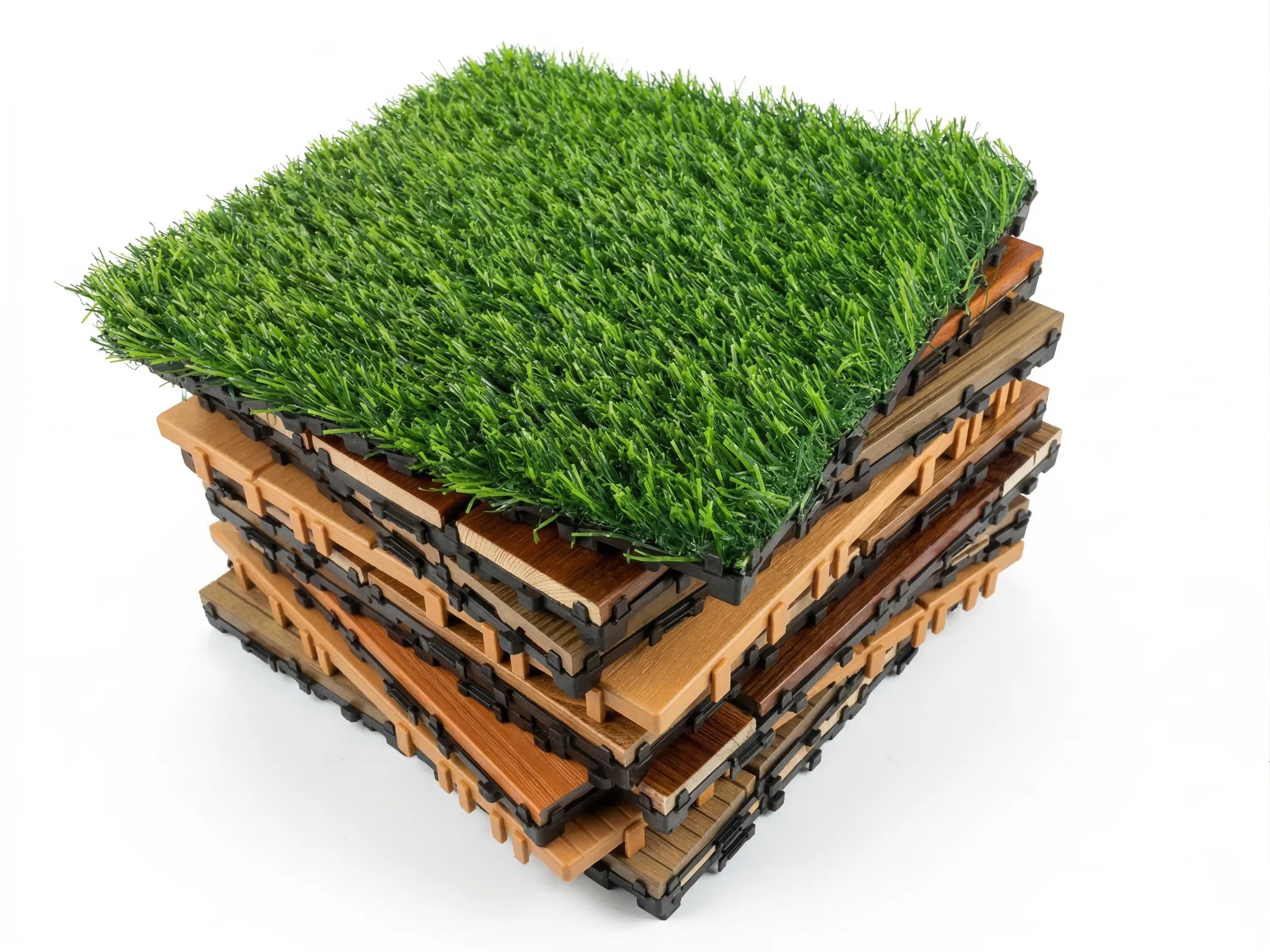 structa deck interlocking artificial grass tiles stack.