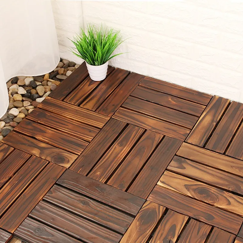 Carbonized Wood Interlocking Deck Tiles for Small Space, Indoor Balcony Waterproof Flooring