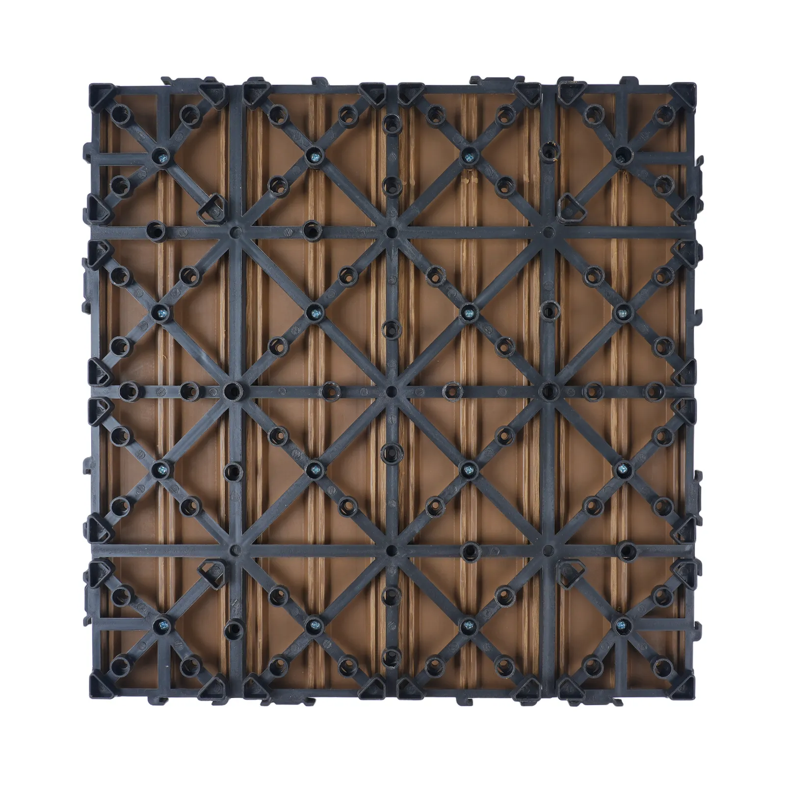 Back of Embossed Wood Grain WPC Interlocking Deck Tiles, Waterproof Outdoor Floor Tile Base