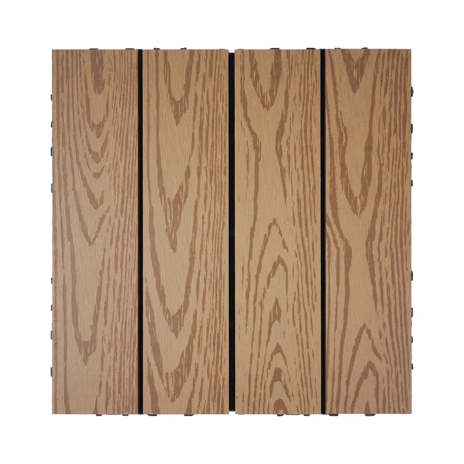 Front of 3D Embossed Wood Grain WPC Interlocking Deck Tiles for Backyard Patio