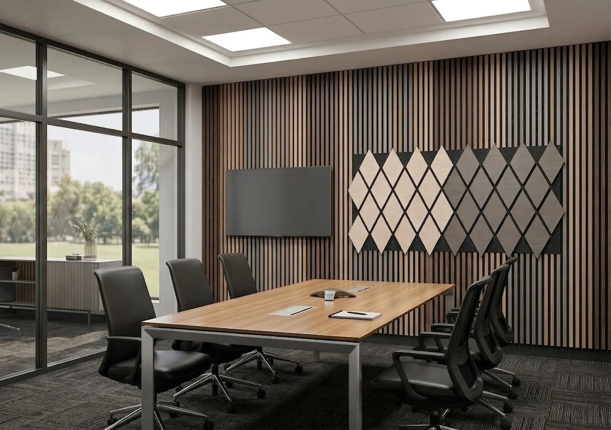 decorative acoustic tiles at open plan office