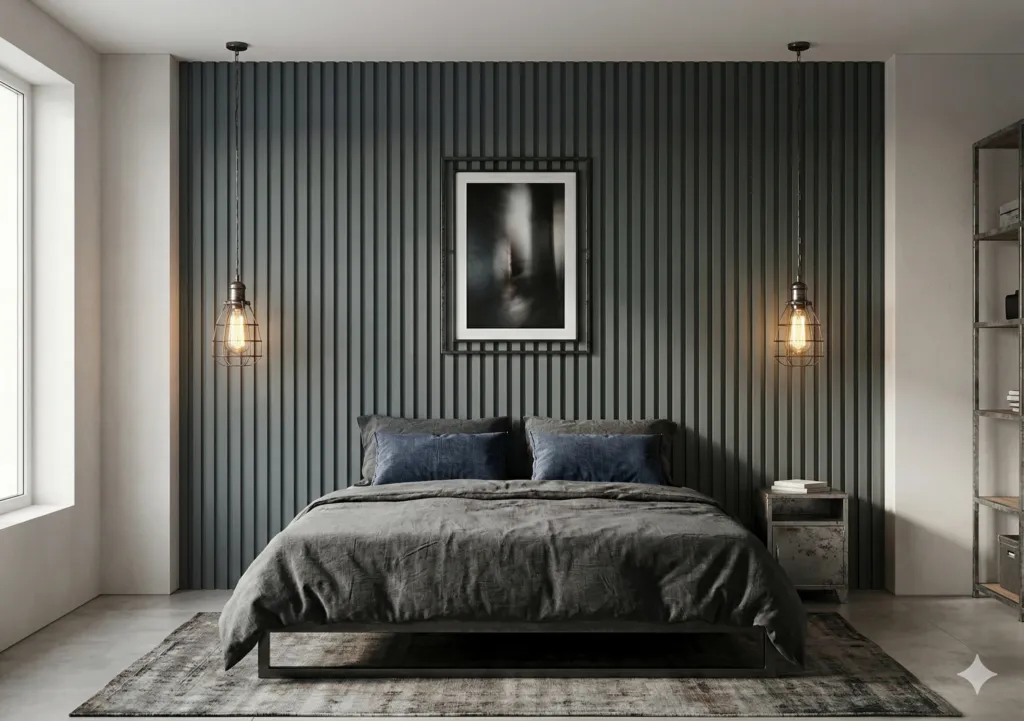 slatted wpc cladding bedroom headboard wall high end design